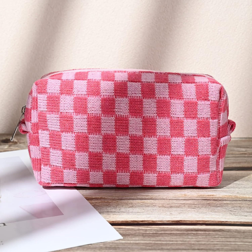 Essential Checked Makeup Bag Set - Stylish & Functional Cosmetic Organizers