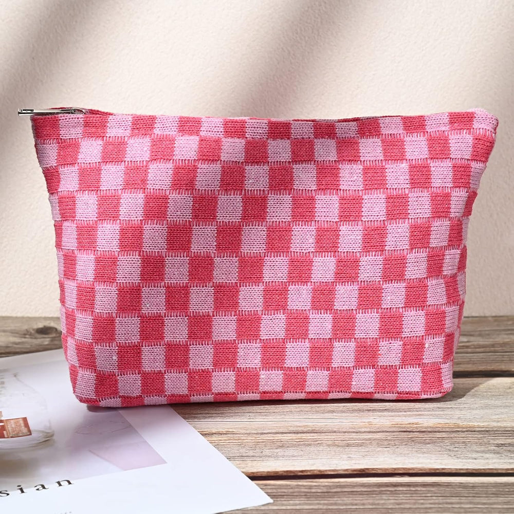 Essential Checked Makeup Bag Set - Stylish & Functional Cosmetic Organizers