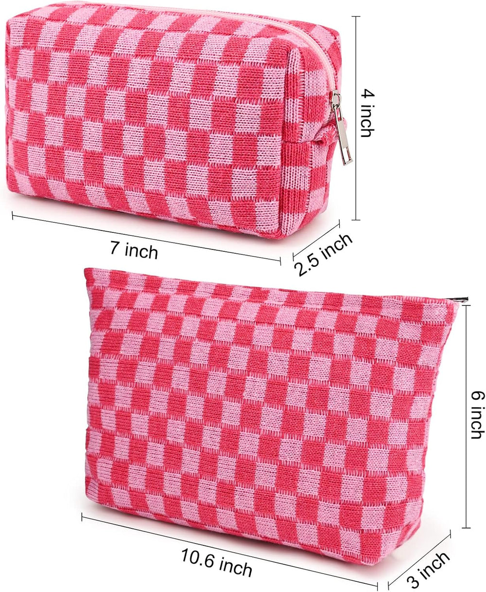 Essential Checked Makeup Bag Set - Stylish & Functional Cosmetic Organizers