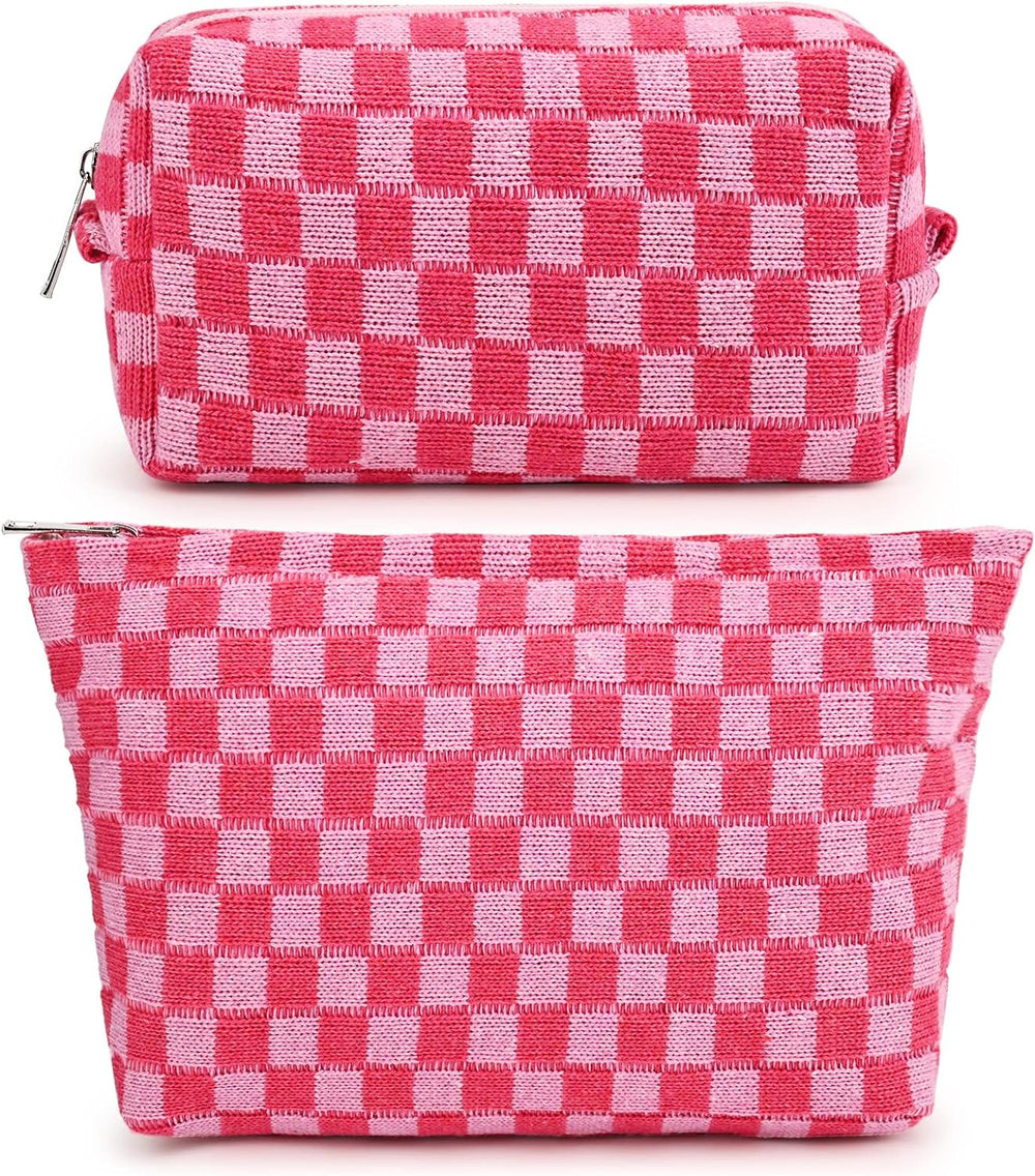 Essential Checked Makeup Bag Set - Stylish & Functional Cosmetic Organizers