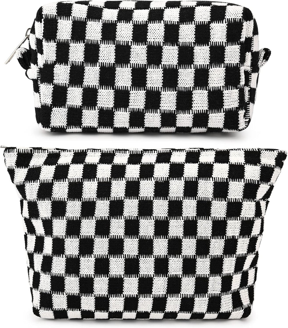 Essential Checked Makeup Bag Set - Stylish & Functional Cosmetic Organizers