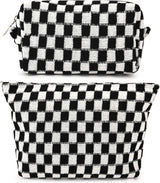 Essential Checked Makeup Bag Set - Stylish & Functional Cosmetic Organizers
