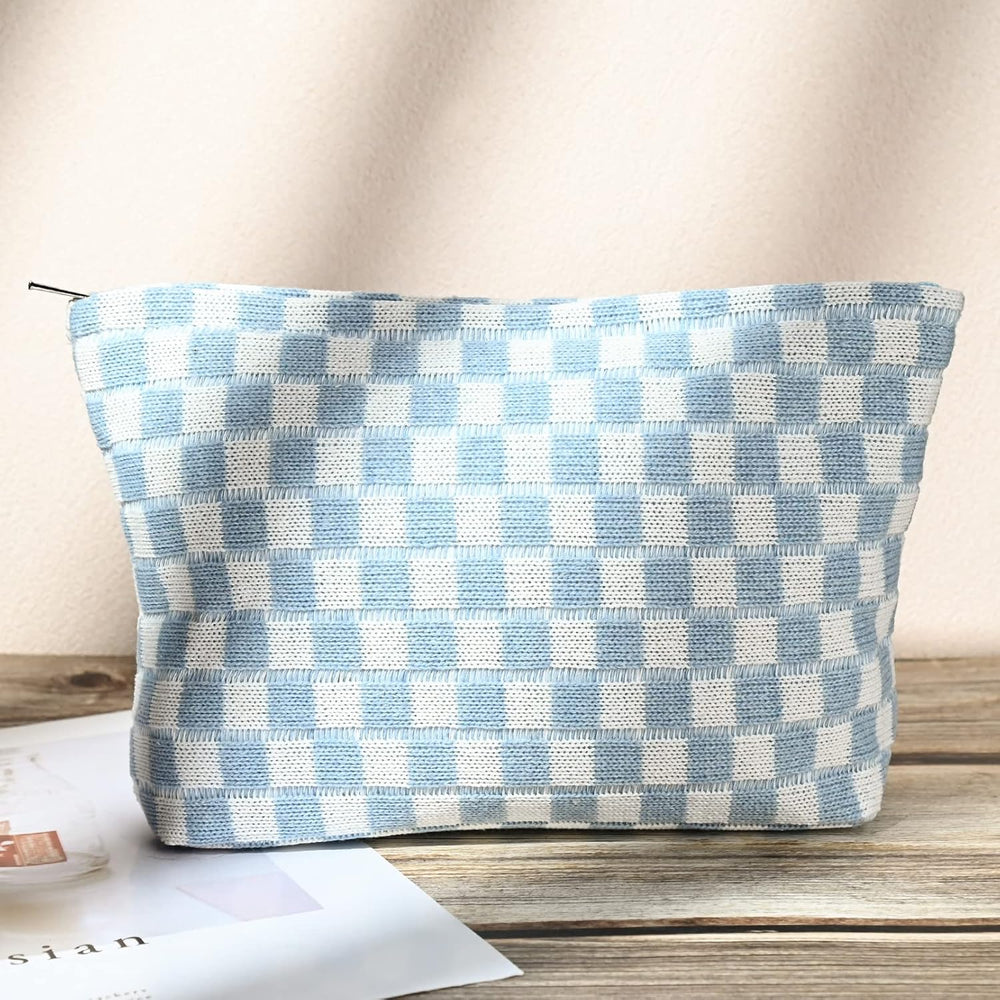 Essential Checked Makeup Bag Set - Stylish & Functional Cosmetic Organizers