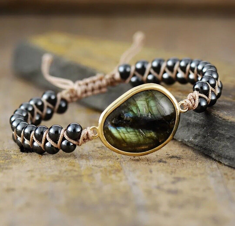 Handcrafted Natural Stone Braided Cuff Bracelet - Unique Boho Jewelry for Women