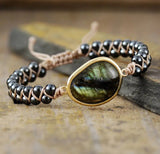 Handcrafted Natural Stone Braided Cuff Bracelet - Unique Boho Jewelry for Women