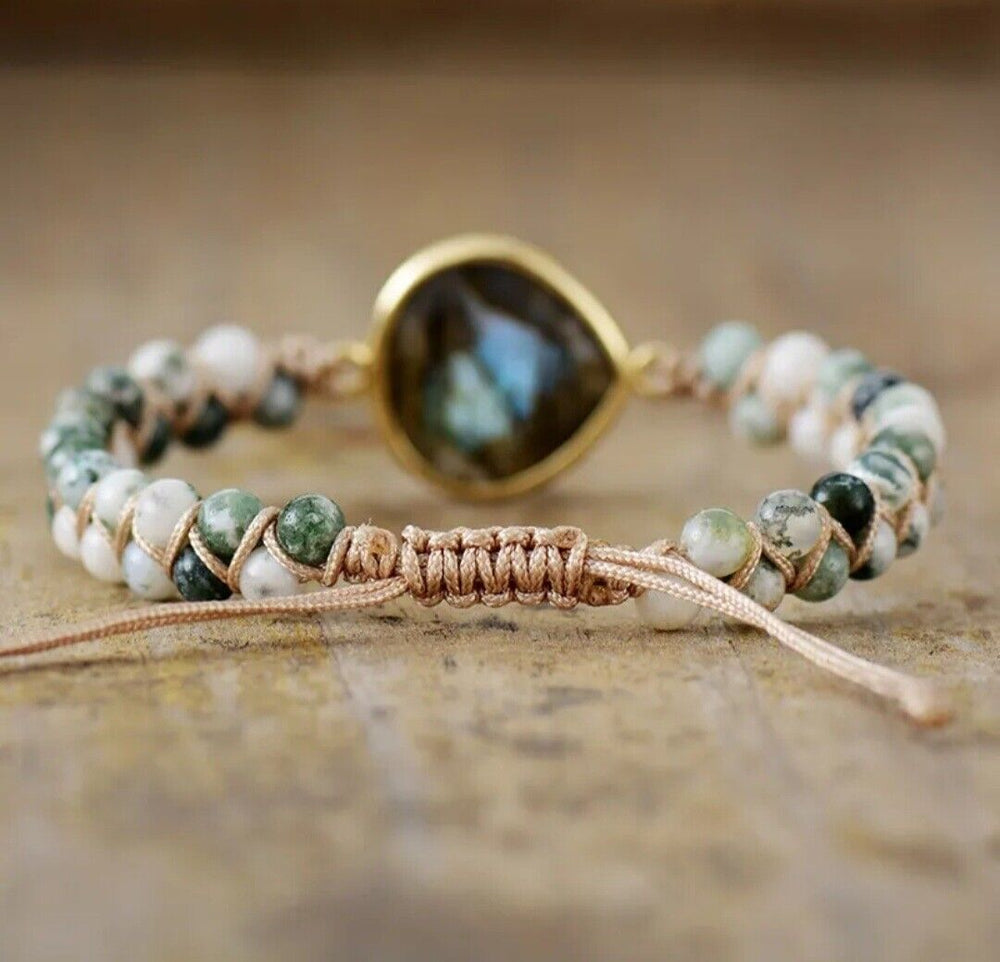 Handcrafted Natural Stone Braided Cuff Bracelet - Unique Boho Jewelry for Women