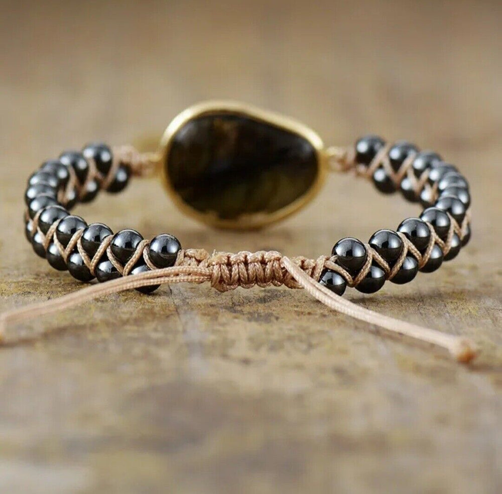Handcrafted Natural Stone Braided Cuff Bracelet - Unique Boho Jewelry for Women