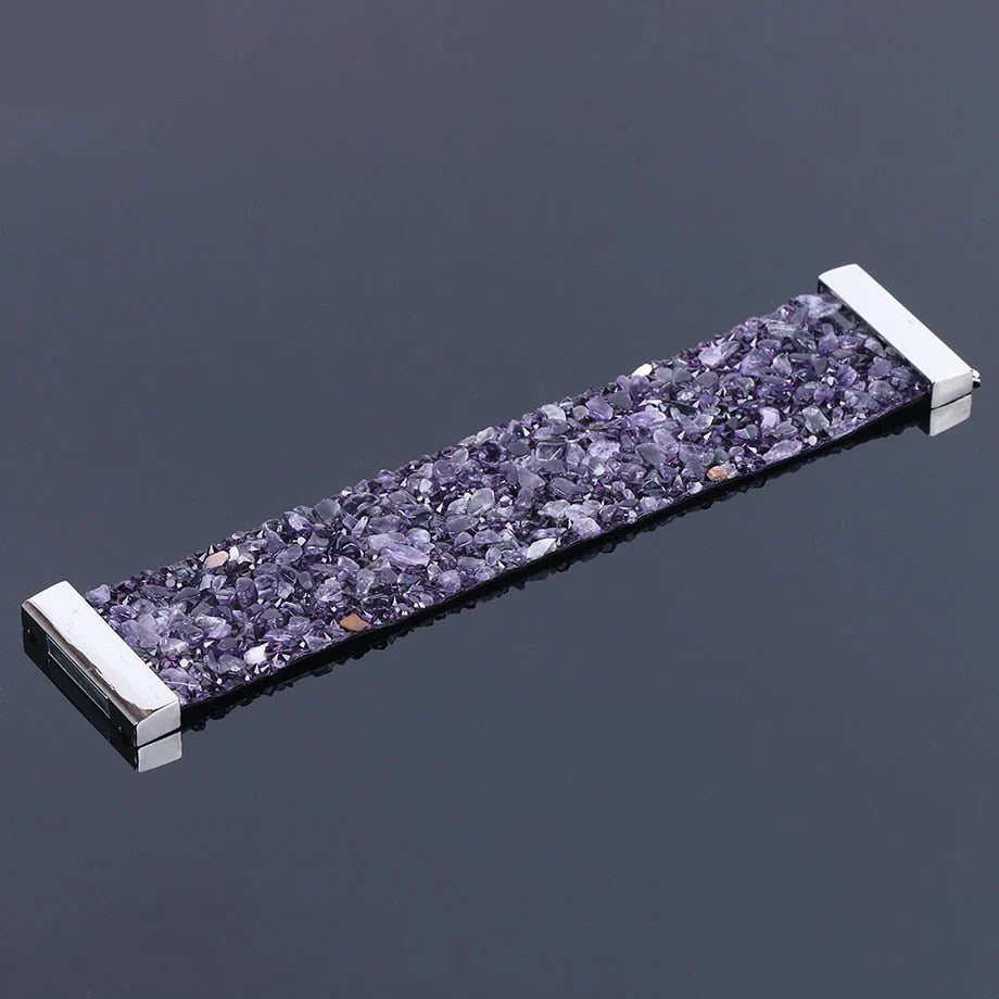 Handcrafted Natural Stone Crystal Leather Bracelet - Unique Bohemian Jewelry for Men & Women