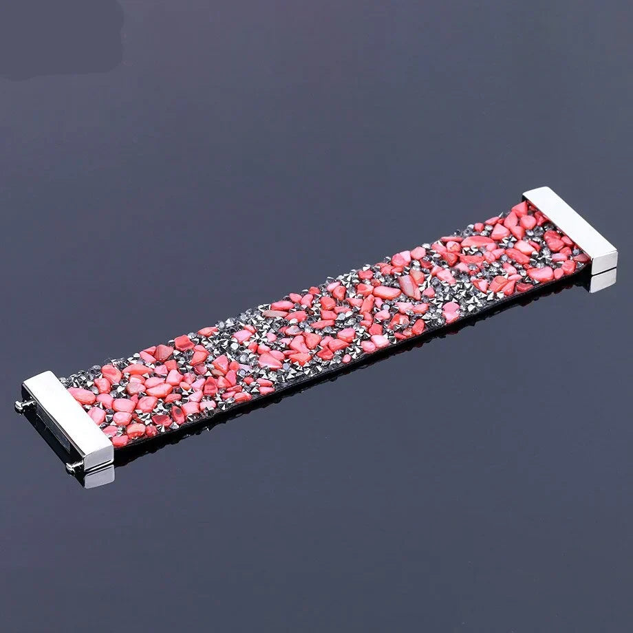 Handcrafted Natural Stone Crystal Leather Bracelet - Unique Bohemian Jewelry for Men & Women
