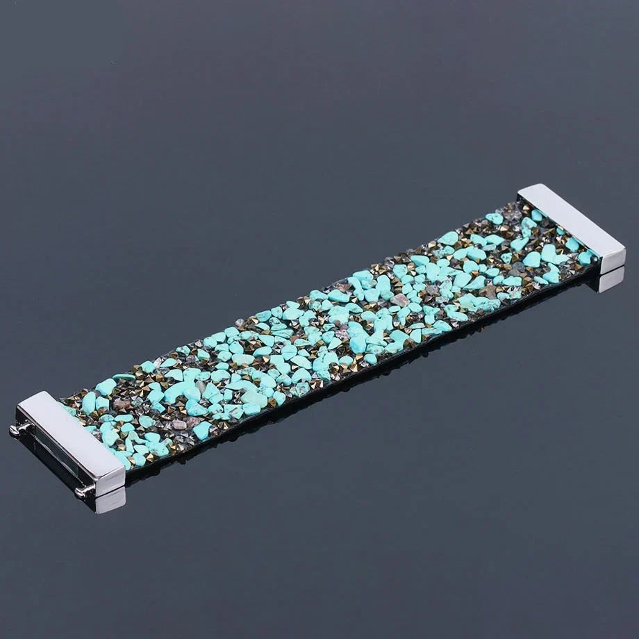 Handcrafted Natural Stone Crystal Leather Bracelet - Unique Bohemian Jewelry for Men & Women
