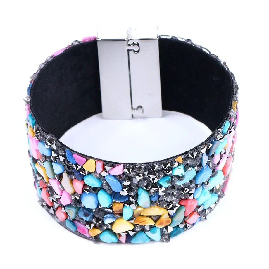 Handcrafted Natural Stone Crystal Leather Bracelet - Unique Bohemian Jewelry for Men & Women
