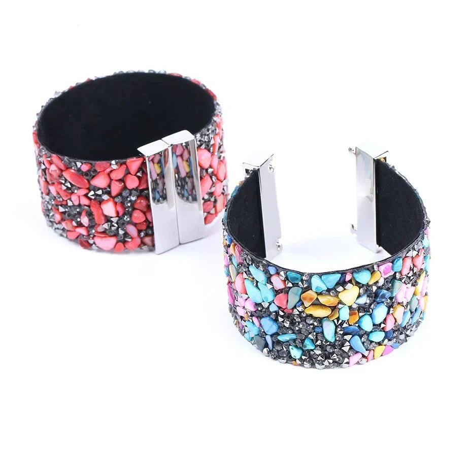 Handcrafted Natural Stone Crystal Leather Bracelet - Unique Bohemian Jewelry for Men & Women