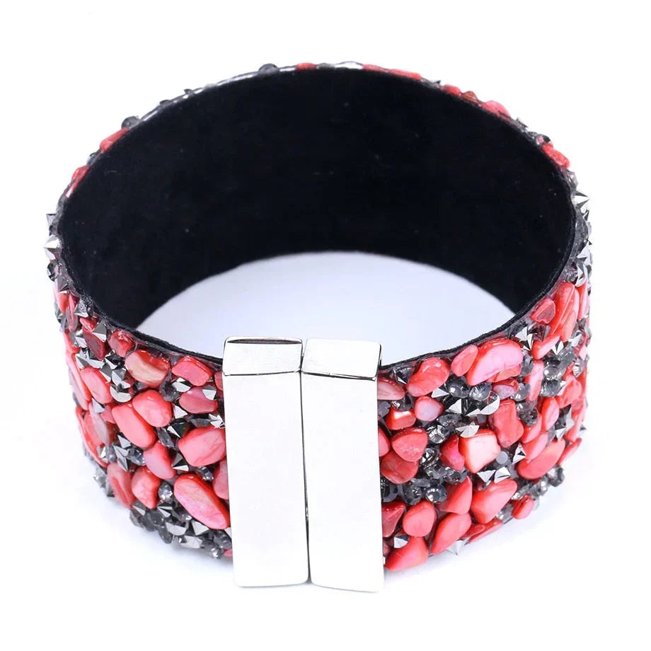 Handcrafted Natural Stone Crystal Leather Bracelet - Unique Bohemian Jewelry for Men & Women