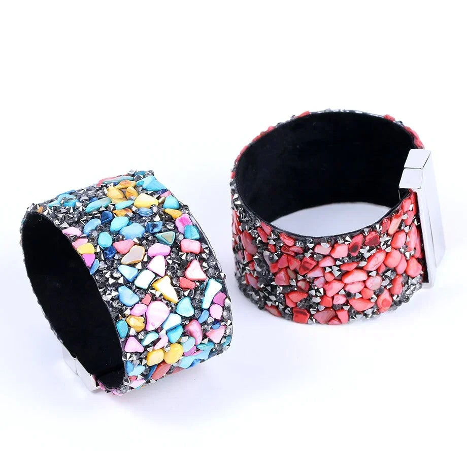 Handcrafted Natural Stone Crystal Leather Bracelet - Unique Bohemian Jewelry for Men & Women