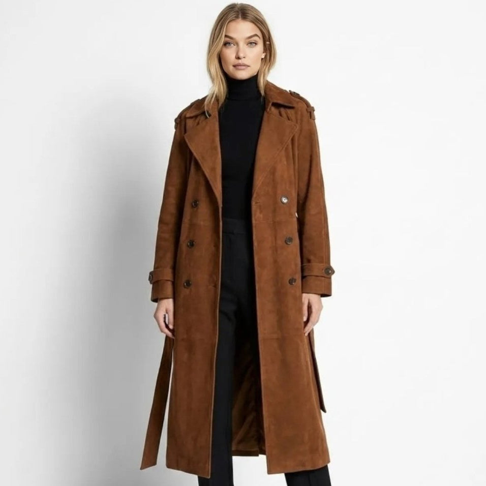 Women's belted trench coat, view 3