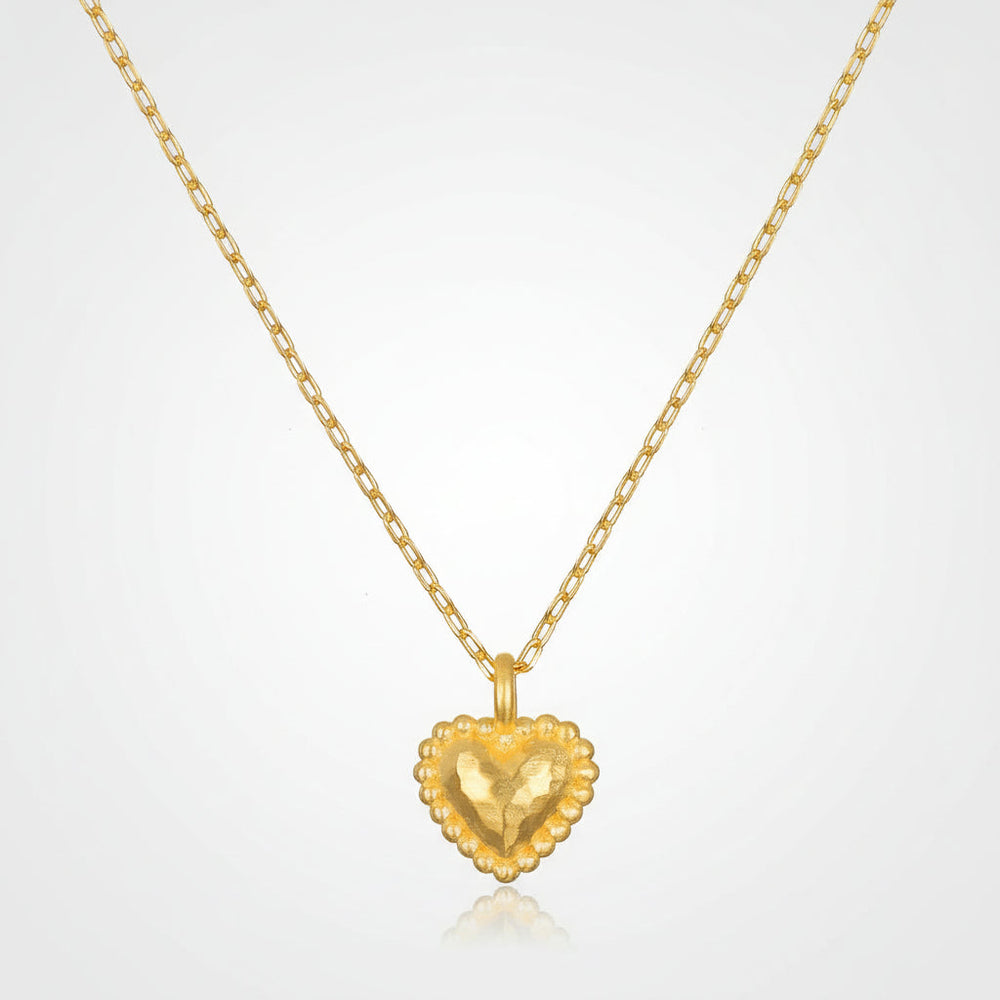 Necklace Gold Heart Hammered Pendant Chain Jewelry
