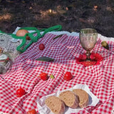 Waterproof Picnic Blanket – Polyester/Cotton, 150×100cm, Gingham with Lace Trim
