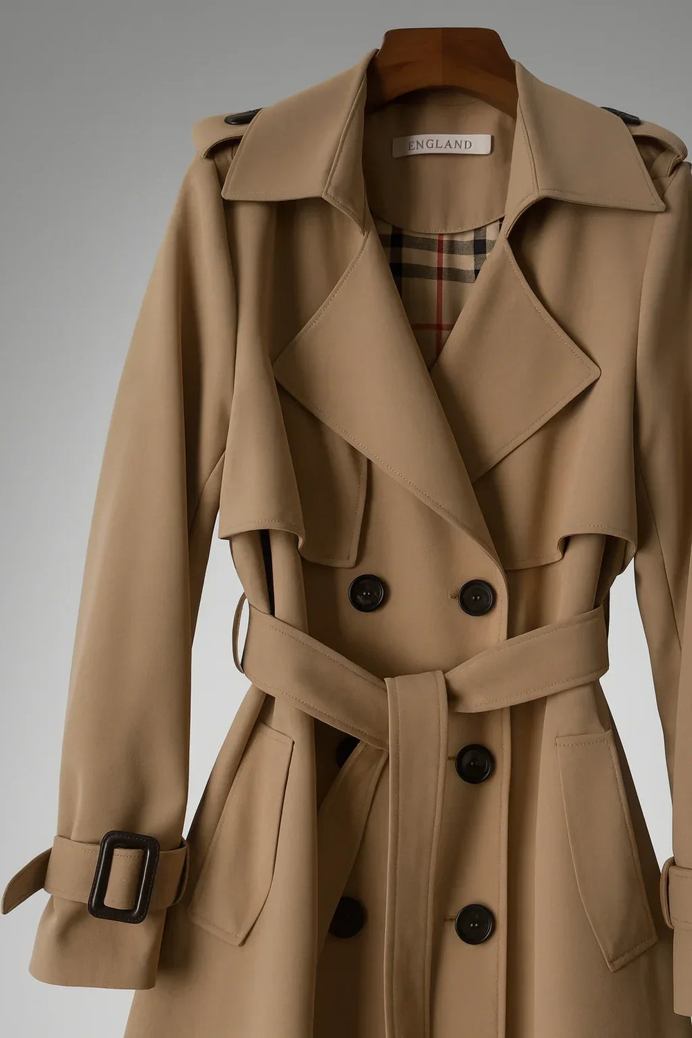 Women's belted trench coat, view 3