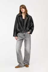 Women's belted leather jacket, view 2