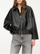 Women's belted leather jacket, view 4