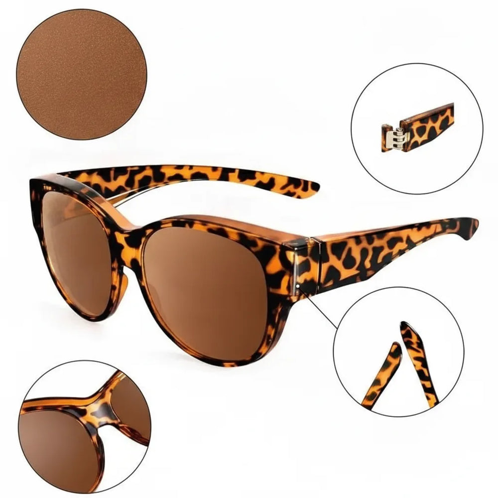 Women's Fit-Over Clip-On Sunglasses – Polarized UV400, TR90 Frame & Cat-Eye Design