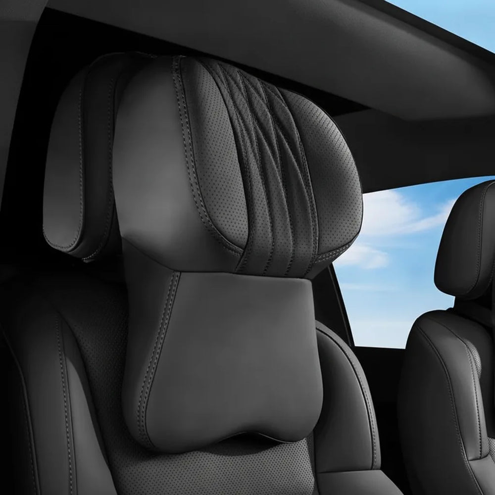 Car Headrest Neck Pillow – Memory Foam, Leather Cover, 42×26cm