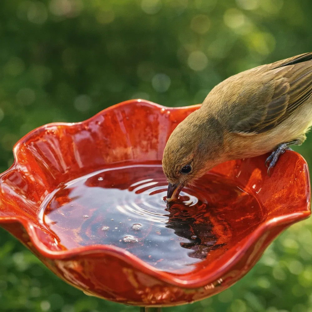Vogeltränke aus Metall – Mohnblüten-Design für Garten & Balkon