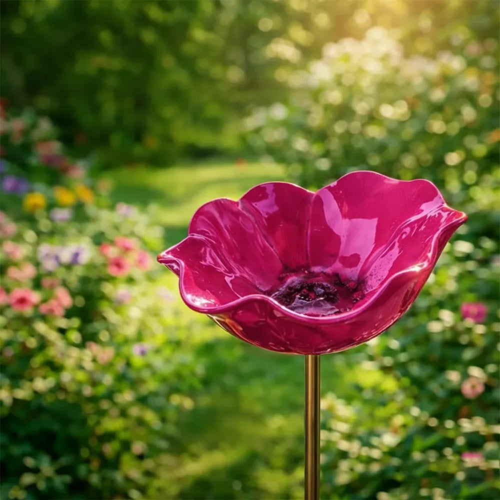 Vogeltränke aus Metall – Mohnblüten-Design für Garten & Balkon