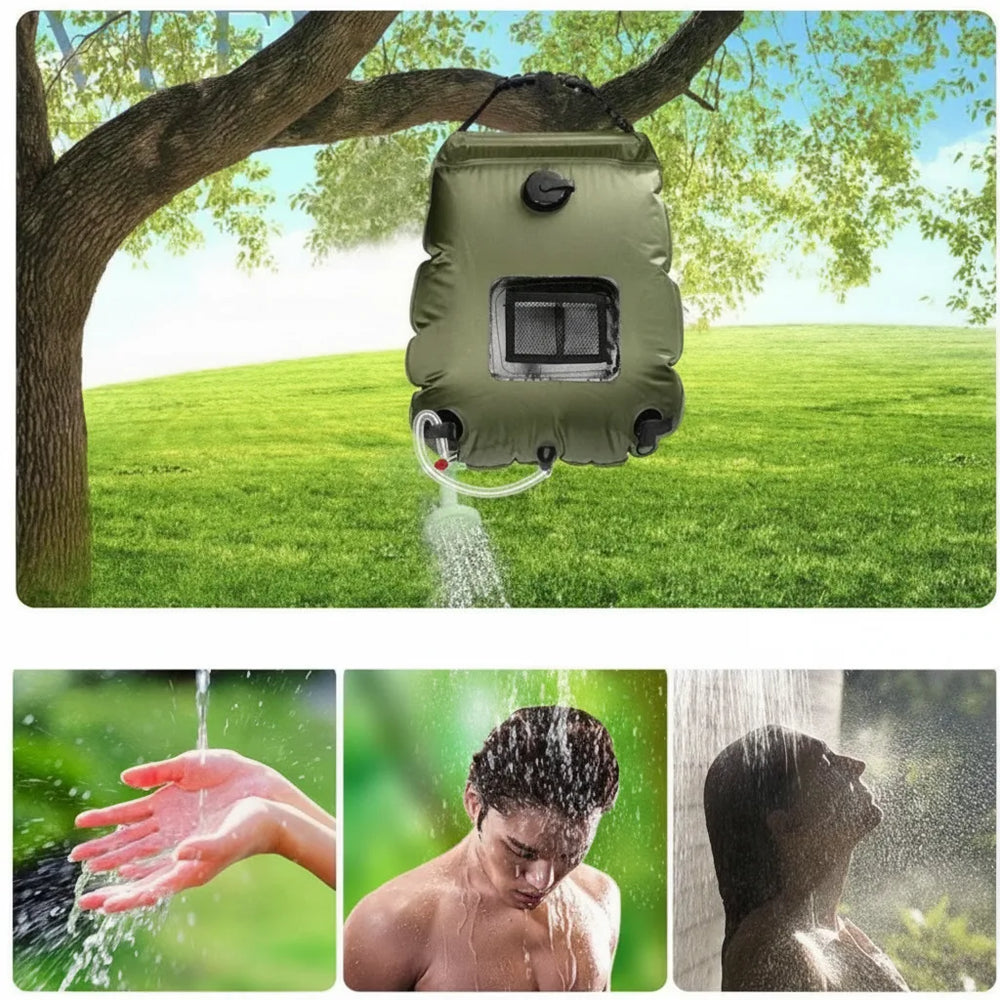 Solar Camping Shower Bag – 20L, Heats to 45°C & Foldable PVC
