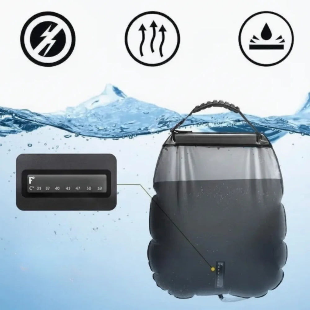 Solar Camping Shower Bag – 20L, Heats to 45°C & Foldable PVC