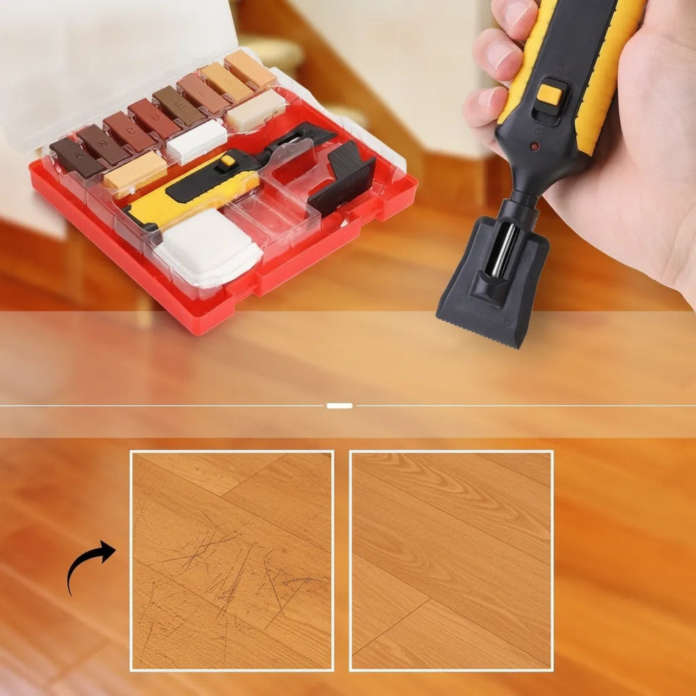 Laminate Floor Repair Kit – Electric Wax Iron, 11 Wood-Tone Wax Blocks & Storage Box