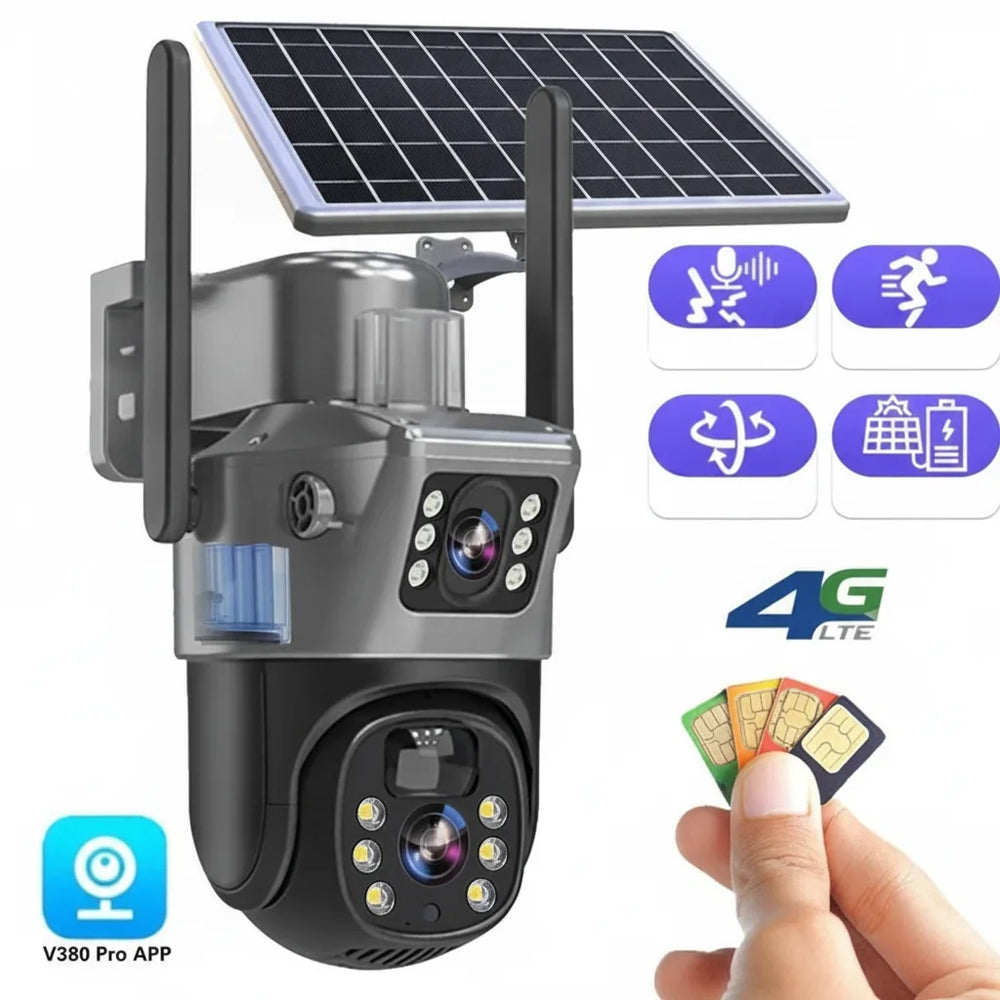 4K Solar Security Camera – Dual Lens 10x Zoom, 360° PTZ & IP66 Weatherproof