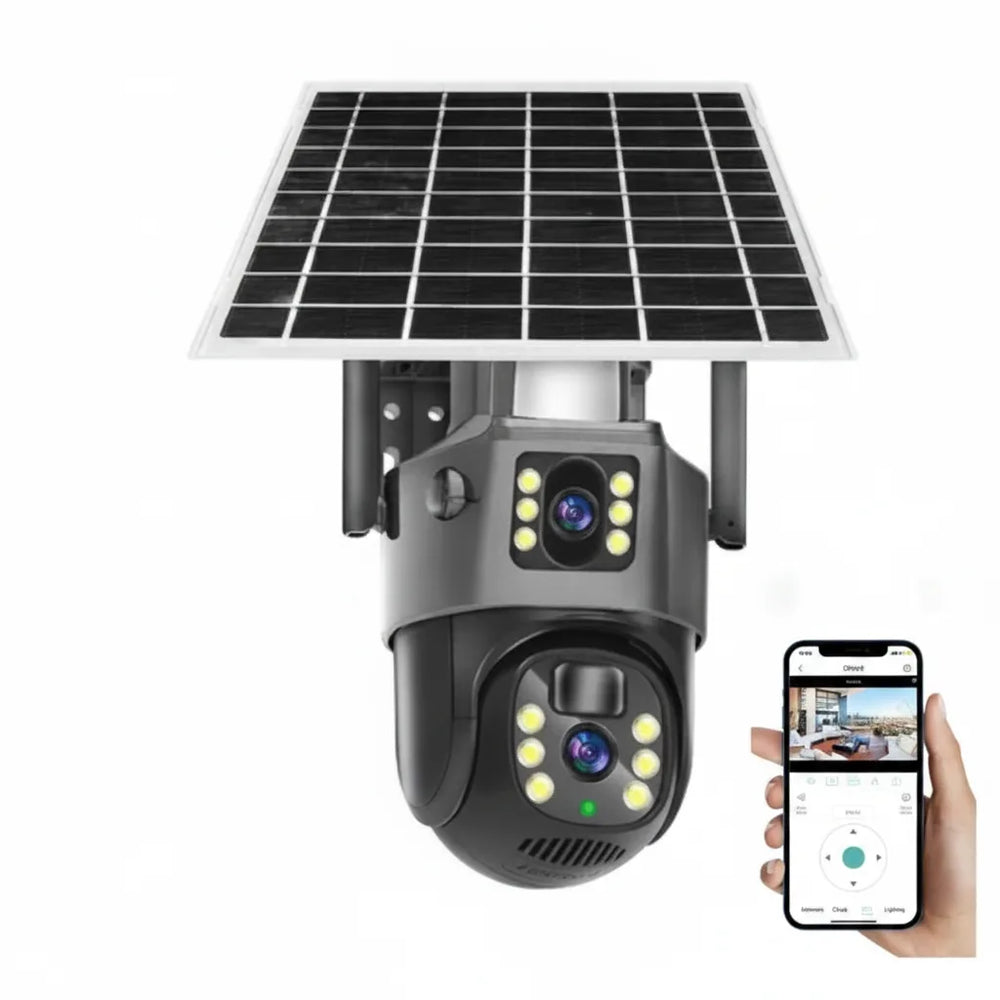 4K Solar Security Camera – Dual Lens 10x Zoom, 360° PTZ & IP66 Weatherproof