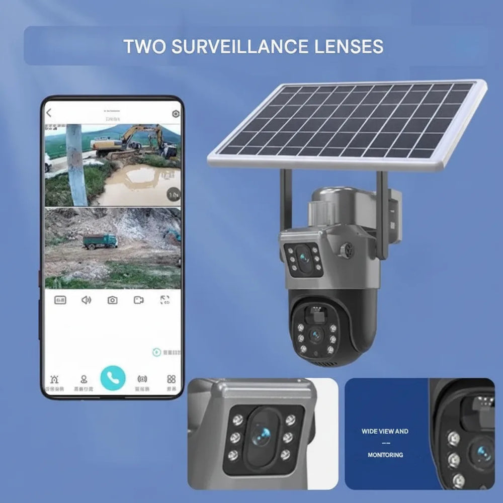 4K Solar Security Camera – Dual Lens 10x Zoom, 360° PTZ & IP66 Weatherproof