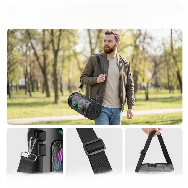 Portable Bluetooth Speaker with Microphone – 16W Sound, RGB Light & Remote Control