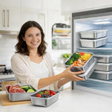 Stainless Steel Food Container Set – 3 Airtight Lids, Stackable & Dishwasher-Safe