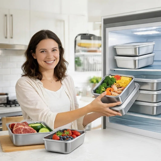 Stainless Steel Food Container Set – 3 Airtight Lids, Stackable & Dishwasher-Safe