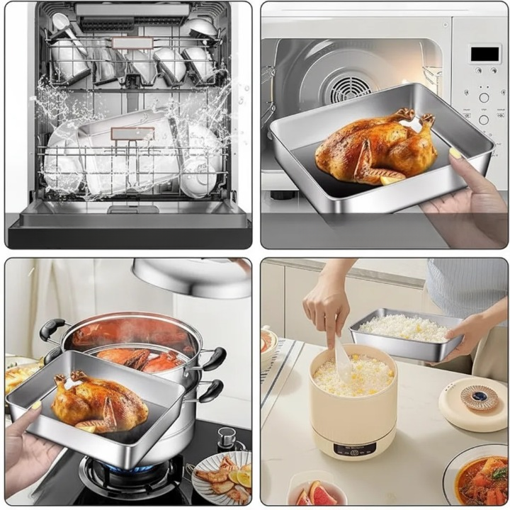 Stainless Steel Food Container Set – 3 Airtight Lids, Stackable & Dishwasher-Safe