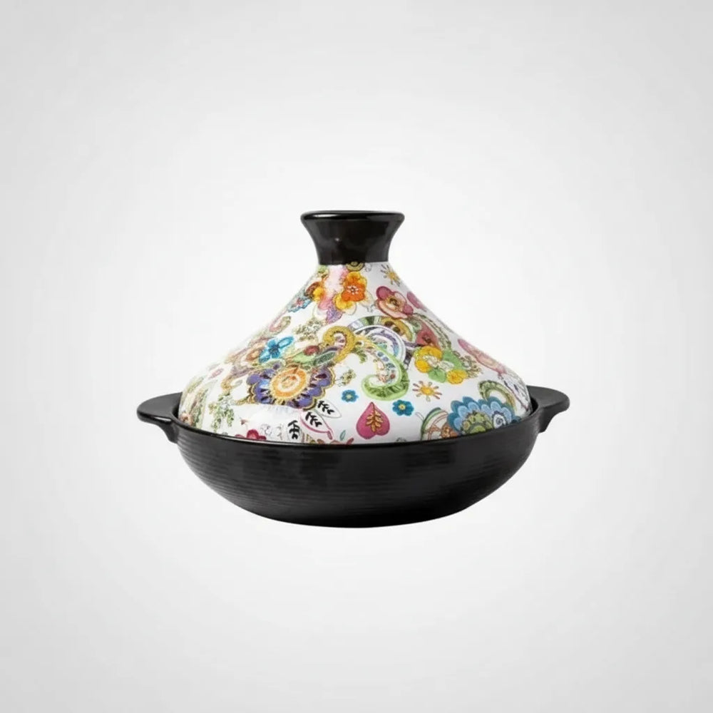 Ceramic Tagine Pot 2L – Floral Design, Gas Stove Safe & Conical Lid
