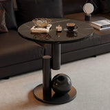 Round Side Table – Marble-Look Top, Wood Frame & Sculptural Base