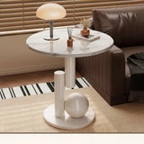 Round Side Table – Marble-Look Top, Wood Frame & Sculptural Base