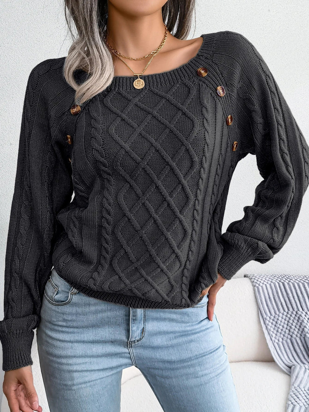 Women's cable-knit sweater, view 5