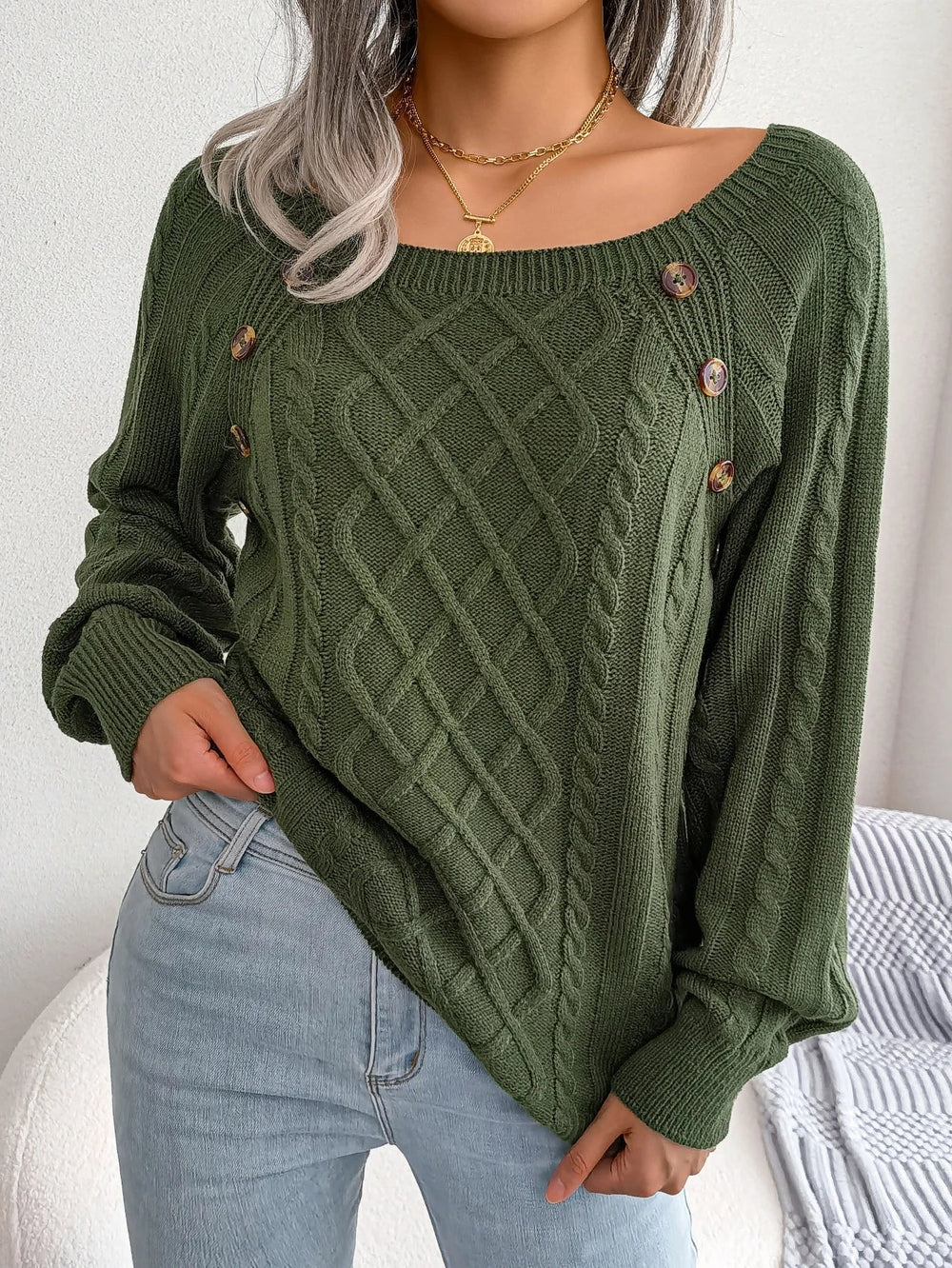 Women's cable-knit sweater, view 6