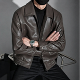 Men's zip-through leather jacket, view 3
