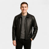 Men's zip-through leather jacket, view 4