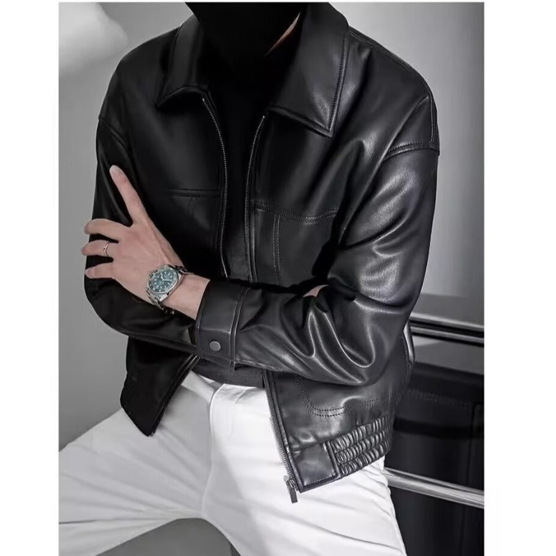 Men's zip-through leather jacket, view 6