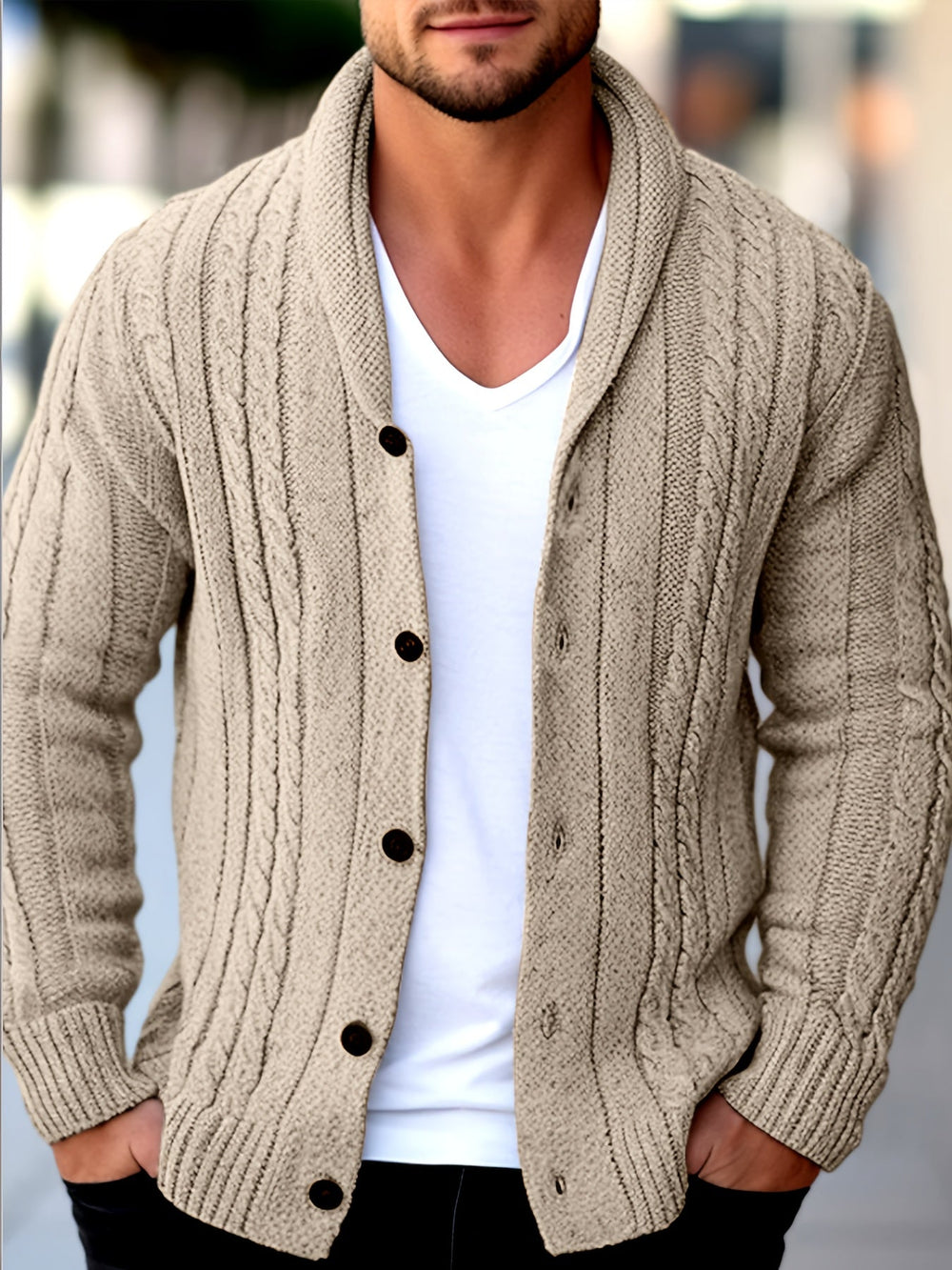 Men's ribbed cardigan, view 2