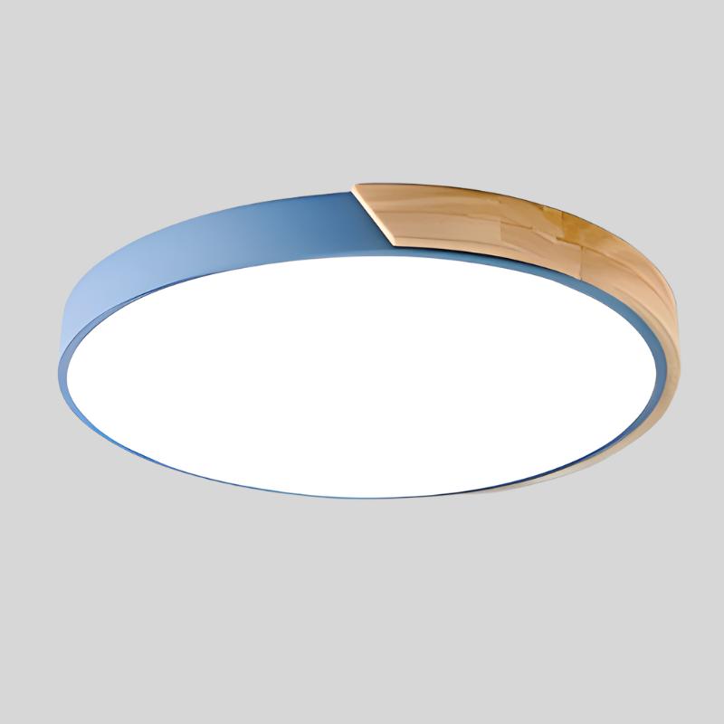 Round LED Ceiling Light – Scandinavian, Ø 23–30 cm & Warm White Wood Accent