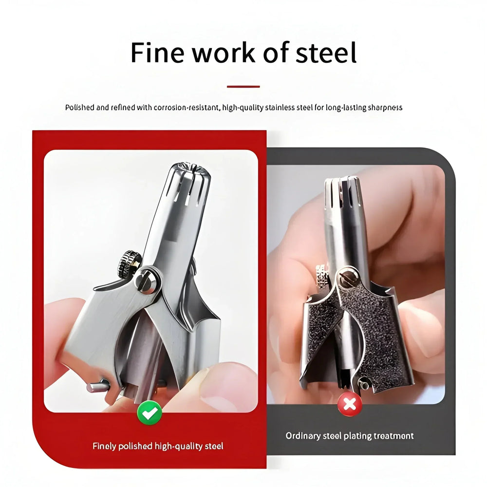 Stainless Steel Nose Hair Trimmer – Manual, Waterproof & Rounded Blades