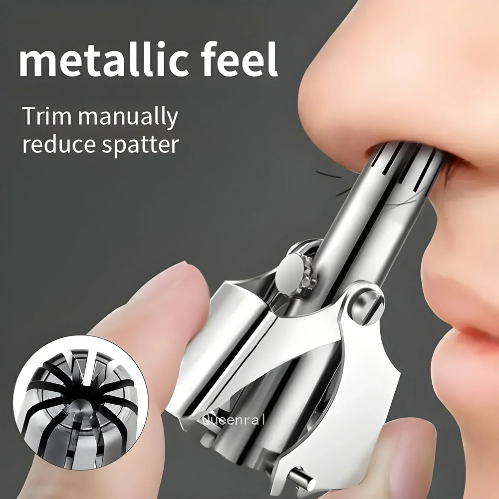 Stainless Steel Nose Hair Trimmer – Manual, Waterproof & Rounded Blades